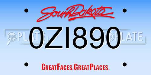 0ZI890 South Dakota License Plate