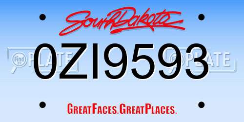 0ZI9593 South Dakota License Plate