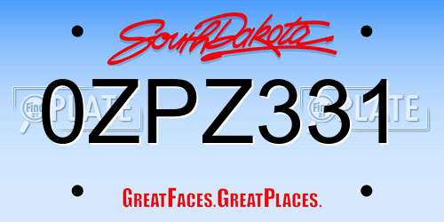 0ZPZ331 South Dakota License Plate