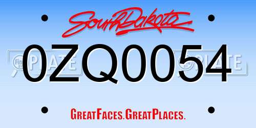 0ZQ0054 South Dakota License Plate