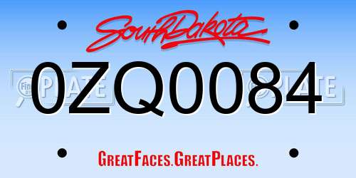 0ZQ0084 South Dakota License Plate