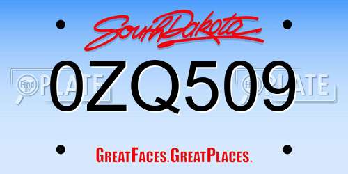 0ZQ509 South Dakota License Plate