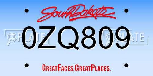 0ZQ809 South Dakota License Plate