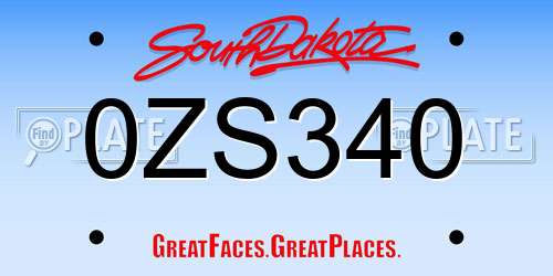 0ZS340 South Dakota License Plate