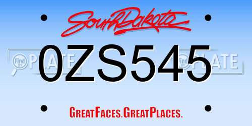 0ZS545 South Dakota License Plate
