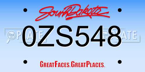 0ZS548 South Dakota License Plate