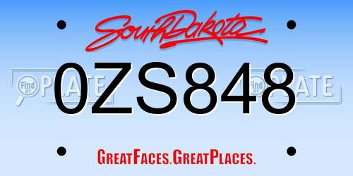 0ZS848 South Dakota License Plate