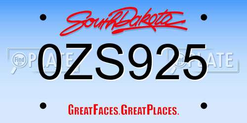 0ZS925 South Dakota License Plate