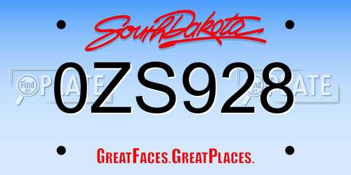 0ZS928 South Dakota License Plate
