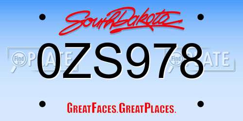 0ZS978 South Dakota License Plate