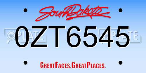 0ZT6545 South Dakota License Plate