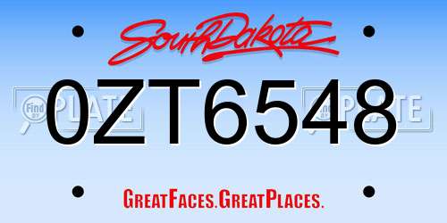 0ZT6548 South Dakota License Plate
