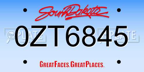 0ZT6845 South Dakota License Plate