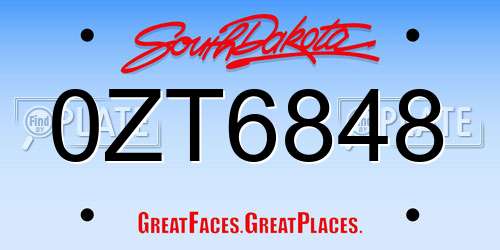 0ZT6848 South Dakota License Plate