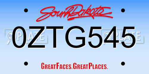 0ZTG545 South Dakota License Plate