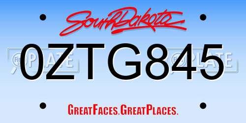 0ZTG845 South Dakota License Plate