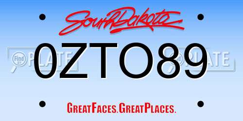 0ZTO89 South Dakota License Plate