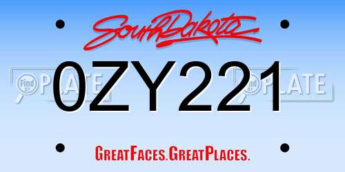 0ZY221 South Dakota License Plate