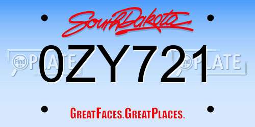 0ZY721 South Dakota License Plate