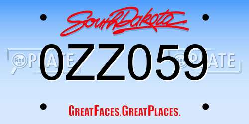 0ZZ059 South Dakota License Plate