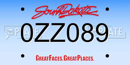 0ZZ089 South Dakota License Plate
