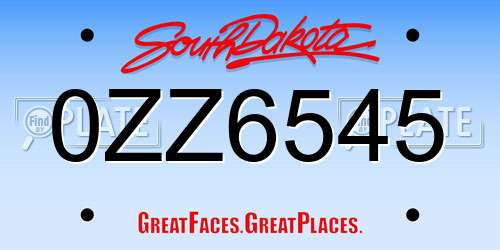 0ZZ6545 South Dakota License Plate