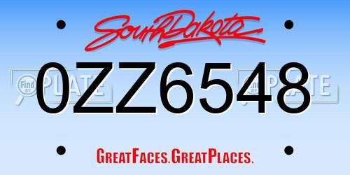 0ZZ6548 South Dakota License Plate