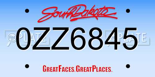 0ZZ6845 South Dakota License Plate