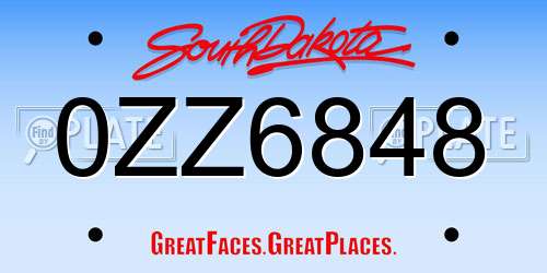0ZZ6848 South Dakota License Plate