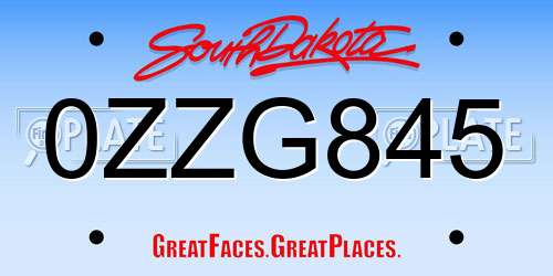 0ZZG845 South Dakota License Plate
