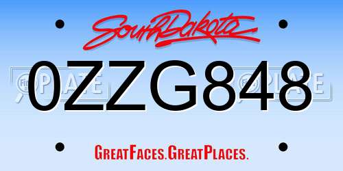 0ZZG848 South Dakota License Plate