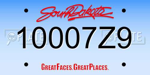 10007Z9 South Dakota License Plate