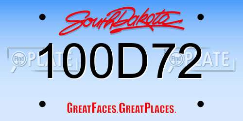 100D72 South Dakota License Plate