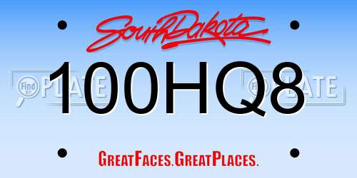 100HQ8 South Dakota License Plate