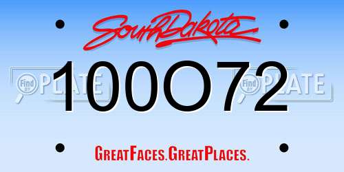 100O72 South Dakota License Plate