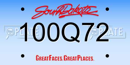 100Q72 South Dakota License Plate