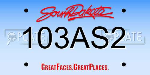 103AS2 South Dakota License Plate