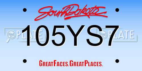 105YS7 South Dakota License Plate
