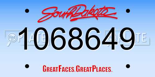1068649 South Dakota License Plate