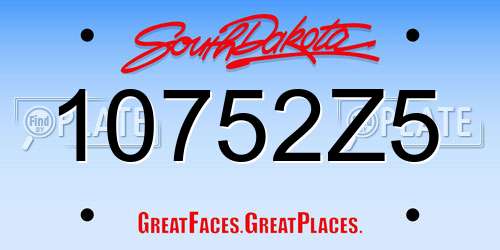 10752Z5 South Dakota License Plate