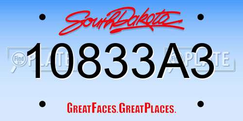 10833A3 South Dakota License Plate