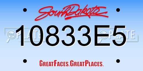 10833E5 South Dakota License Plate