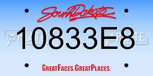 10833E8 South Dakota License Plate