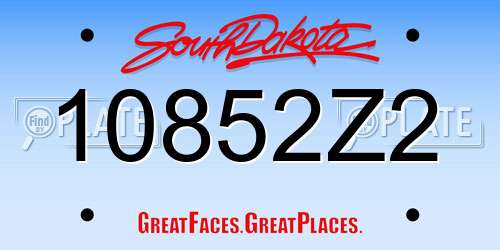 10852Z2 South Dakota License Plate