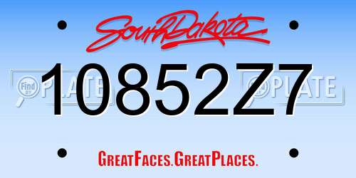 10852Z7 South Dakota License Plate