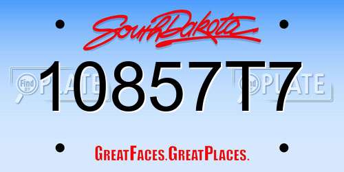 10857T7 South Dakota License Plate