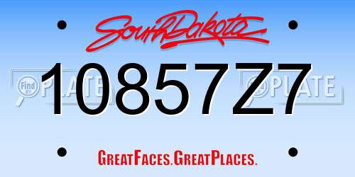 10857Z7 South Dakota License Plate