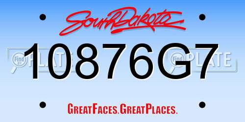 10876G7 South Dakota License Plate