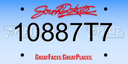 10887T7 South Dakota License Plate