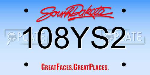 108YS2 South Dakota License Plate